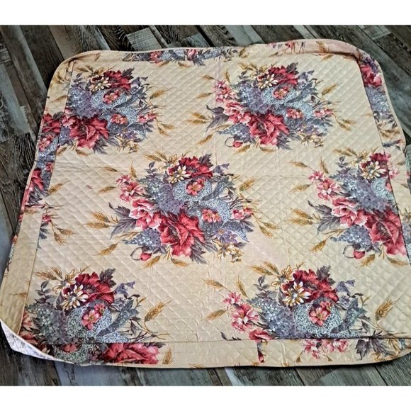 Vintage Square Quilted Tablecloth Cover Pink Blue Floral Mid Century 30" - Picture 5 of 5